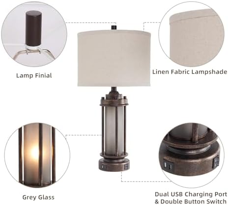AIEAMPDO 25" Farmhouse Lamps for Living Room with 2 USB C+A Ports - Image 5