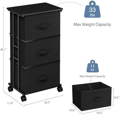 DUMOS Nightstand, Bedside Table with 3 Fabric Drawers - Image 3