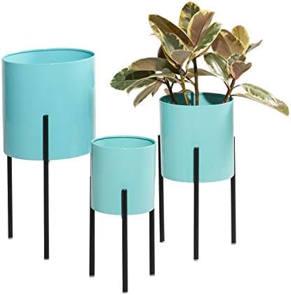 Deco 79 Metal Indoor Outdoor Planter Minimalistic Large Planter Pot with Black Removable Stand, Set of 3 Planters 12", 14", 18"H, Teal by Unknown