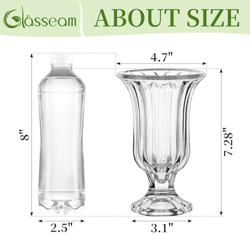 Glasseam Ribbed Glass Vase for Flowers, 7.5in Tall Vases for Centerpieces, Modern Crystal Clear Vase Set of 12, Decorative Flower Vases for Decor, Fluted Footed Urn for Wedding Dining Table Decoration - Image 6