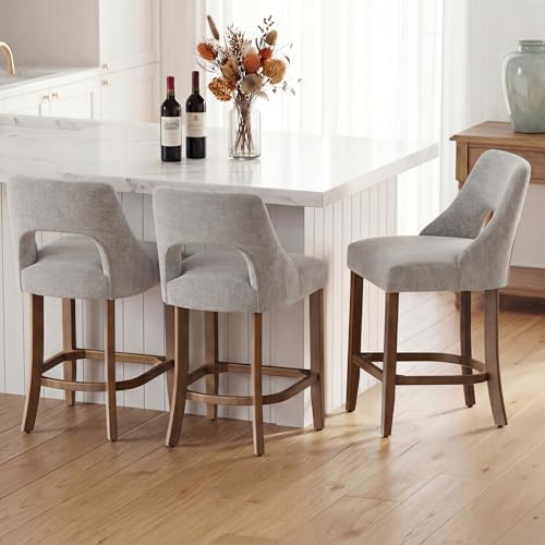 UVV Bar Stools Set of 2, Upholstered Counter Height Bar Stools, Modern Counter Stools with Wood Legs for Kitchen Island Dining Room Bar, Light Grey - Image 4