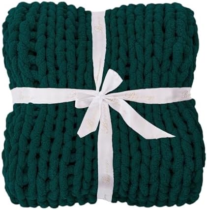 Bigacogo Chunky Knit Throw Blanket for Couch, 51x63 inches, Dark Green - Image 7