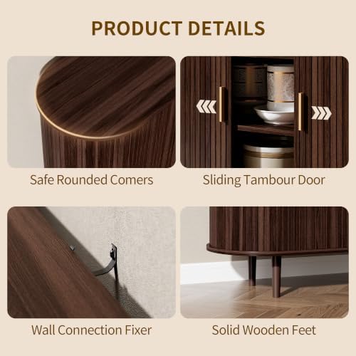 71" Sideboard Buffet Cabinet with Storage,Large Credenza with Sliding Doors and 1 Drawer,Mid Century Modern Coffee Bar Cabinet with Adjustable Shelves for Dining Room, Kitchen, Living Room (Walnut) - Image 5