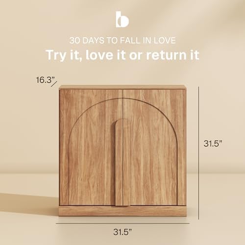 BELLEZE Bijou 31.5" Sideboard Buffet Cabinet, Modern Cabinet with Arched Wood Door - Private Storage Hidden Organizer, Console Table for Livingroom, Entryway & Home, 70lbs Capacity, Camel - Image 2
