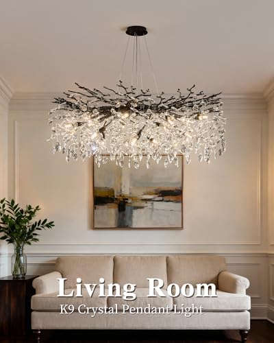 Modern Black Tree Branch Crystal Chandelier Luxury Crystal Pendant Lighting 40" Contemporary 14-Light Chandeliers for Dining Room Kitchen Bedroom Living Room - Image 2