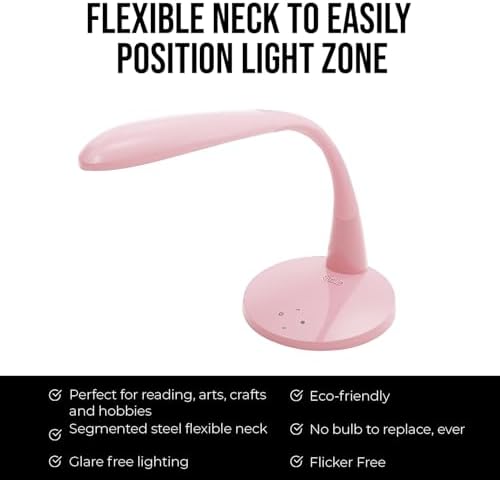 Two Task Lamp, 12W Adjustable Desk Lamp, Dimmable LED Light with Custom Color Temperature for Desk, Office, Bedroom, Living Room, Modern Design for Work, Study, Reading Needs, (Pink) - Image 5