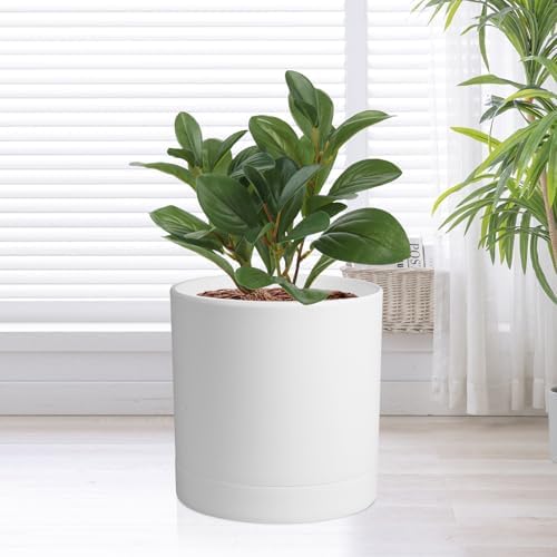 Meowell 7/6.5/6/5/4 inch Flower Pots, 5 Pack Cylinder Plant Pots for Small Indoor Outdoor Plants, Plastic Planters with Drainage Holes and Saucers for Garden Succulent Nursery House Plants, White - Image 6
