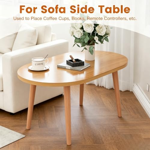 Small Coffee Table, Low Table with Solid Wood Legs, 23.6" Mini Oval Accent Table Side End Table, Floor Table Desk for Sitting on The Floor, Coffee Tea Table for Living Room, Dorm, Apartment, Natural - Image 3
