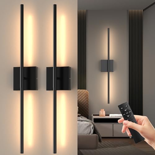 Tartek Battery Operated Wall Sconces Set of Two, Rechargeable Wall Lights with Remote Control, Dimmable 3000K-6000K LED Wall Lamp, 360°Rotate, Long Wireless Sconces for Living Room, Bedroom by Tartek