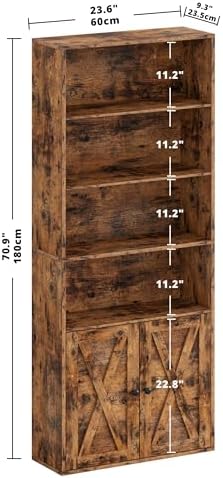 IRONCK Industrial Bookshelves and Bookcases with Doors Floor Standing 6 Shelf Display Storage Shelves 70 in Tall Bookcase for Home Office, Living Room - Image 3
