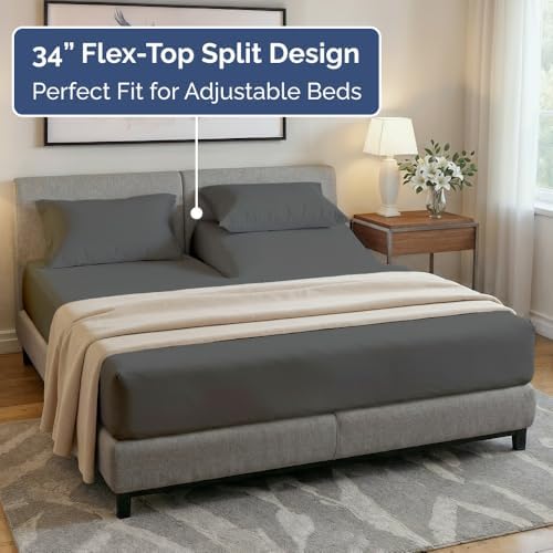 Flex Top Split Head King 4 Piece Sheet Set - Soft & Breathable - Charcoal - Image 4