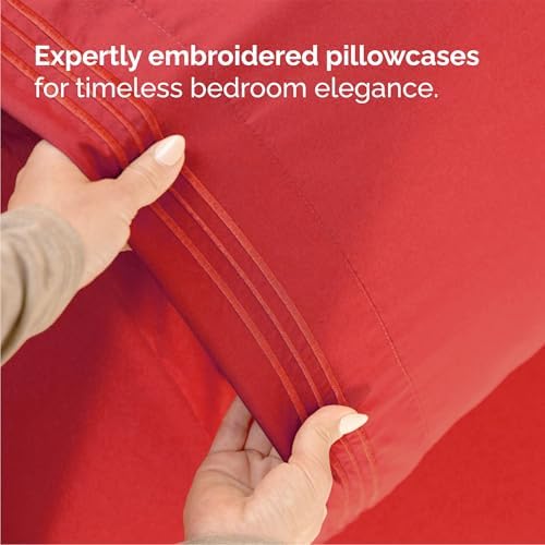 Queen Size 4 Piece Sheet Set - Comfy Breathable & Cooling Sheets - Red - Image 6