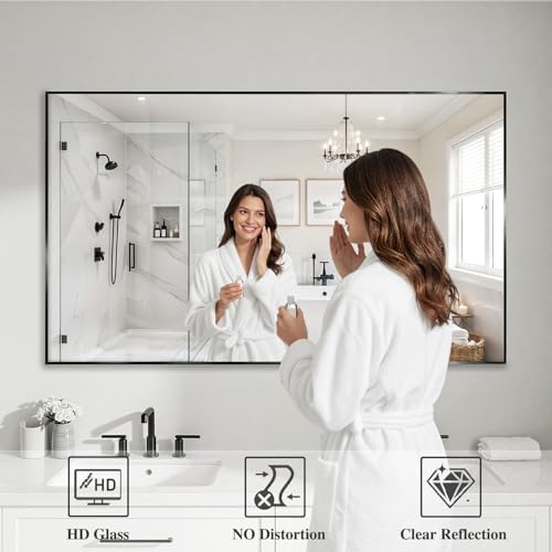 Koonmi Black Mirrors for Wall, 30x55 Inch Bathroom Mirror, Rectangular Wall Mirror for Living Room Bedroom Bathroom, Hangs Horizontally or Vertically - Image 3