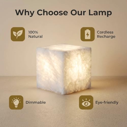 Marble Lamp Luxury Stone Table Lamp Type-C Rechargeable Touch Night Light Small Bedside Lamp Cordless Ambient Light for Home Decor, Bedroom, Living Room & Office (Crystal) - Image 4