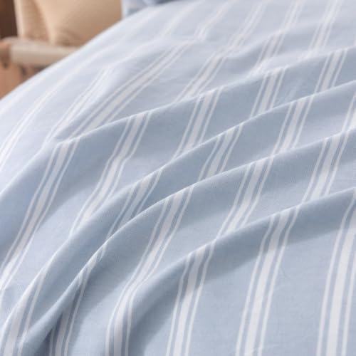 BESTOUCH Striped Cotton Duvet Cover Set Linen Feel Oversized Queen - Image 7