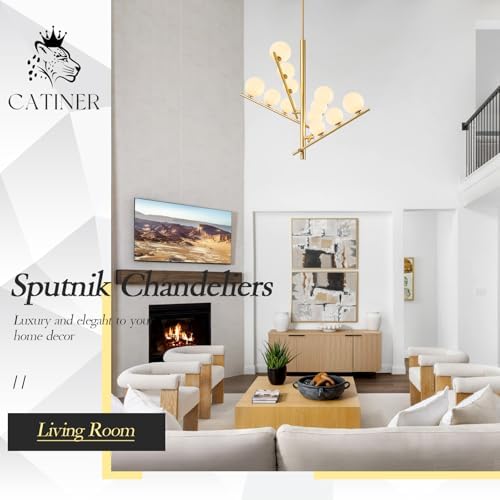 CATINER Modern 36" 12-Light Gold Sputnik Chandelier with Milk Glass Globe - Image 2
