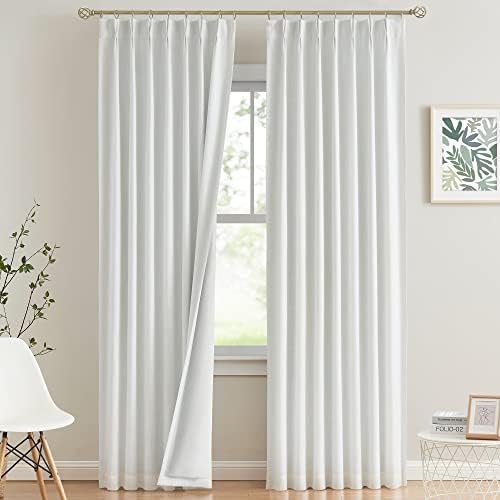 Vision Home White Pinch Pleated Full Blackout Curtains Thermal Insulated Window Curtains 112 inch for Living Room Bedroom Room Darkening Pinch Pleat Drapes with Hooks Back Tab 2 Panel 40" Wx112 L by VisionHome