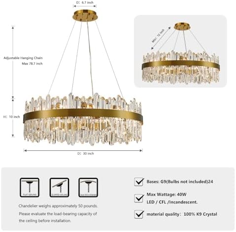 Gold Modern Oval Crystal Chandelier, 24-Lights Luxury Chandeliers Modern 2-Tiers K9 Crystal Chandelier Pendant, Light Fixture G9 Lights for Dining Living Room Entryway Kitchen Dia 30 inch - Image 2