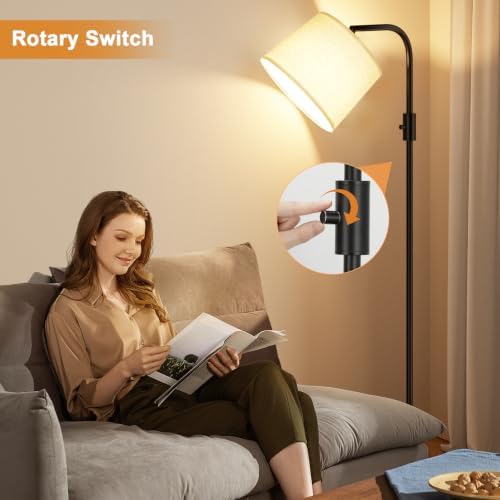 Ambimall Arc Floor Lamp for Living Room with Rotary Switch, Linen Shade - Image 5