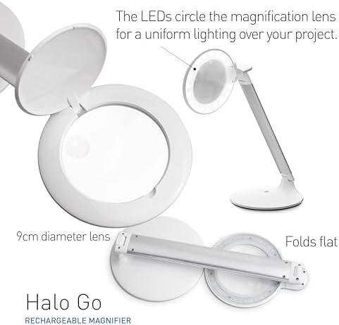 Daylight Company Halo Go Magnifier Lamp, Rechargeable USB, Portable, Lightweight, Desk Lamp Reading, Hobbies, Sewing, Crafts, Nail Salon, Handcrafts and More, Colour Temperature: 6,000 K, White - Image 2