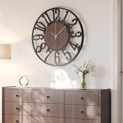 Cuspin Large Wall Clock for Living Room, 24 Inch Wood Metal Farmhouse Clock - Image 2