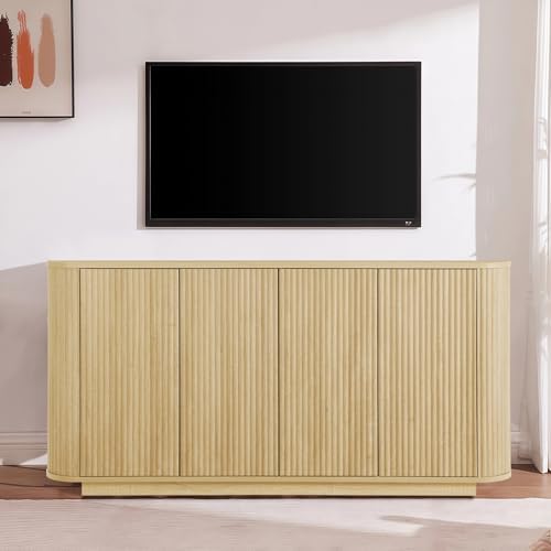 64" Fluted Buffet Cabinet with Storage, Natural Sideboard Cabinet - Image 7