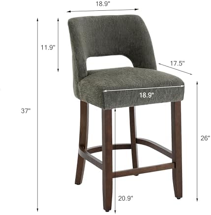 VKNOW Bar Stools Set of 6, 26" Fabric Counter Height Bar Stools, Green - Image 2