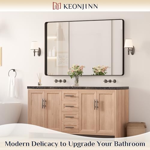 Keonjinn 48 x 30 Inch Black Bathroom Mirrors for Over Sink, Tempered Glass - Image 2