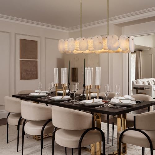 Rectangle Alabaster Chandelier, L43in Modern Spanish Marble Dining Room Chandelier Over Table, Adjustable Long Chandeliers for Living Room, Alabaster Chandeliers for Kitchen Island, Foyer, Entryway - Image 3