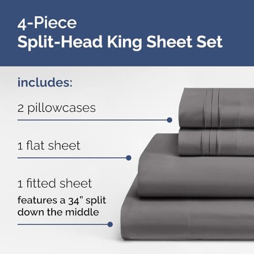 Flex Top Split Head King 4 Piece Sheet Set - Soft & Breathable - Dark Grey - Image 3