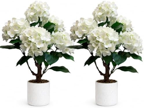 Artificial Hydrangea Trees, 2-Pack, Weighted Pots for Front Porch by Unknown