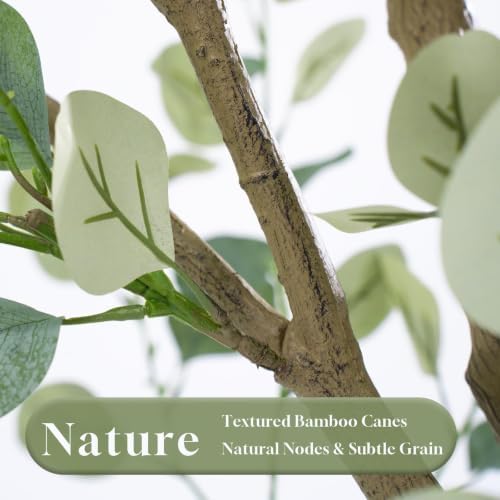 5FT Artificial Eucalyptus Tree Indoor, Faux Eucalyptus Tree with 477 Silk Leaves, Tall Fake Tree - Artificial Tree Indoor for Living Room Office Bedroom Home Decor - Image 3