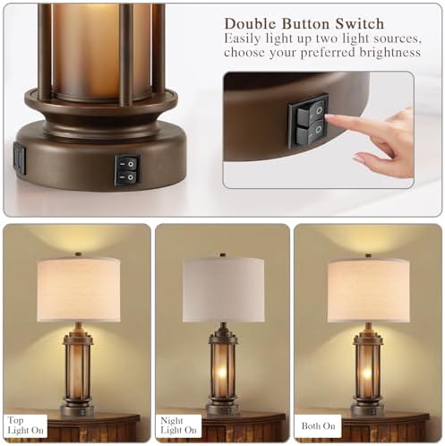 AIEAMPDO Set of 2 Farmhouse Table Lamps with 2 USB C+A Ports - Image 2