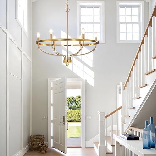 Gold Chandelier for Dining Room, 28.5 Inch Diameter Modern Farmhouse Candle Chandelier Light Fixture Over Table, 6-Light Brass Chandelier Lighting for Kitchen, Bedroom, Living Room (E12 Base) - Image 5