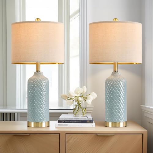 24.25" Modern Ceramic Blue Table Lamps Set of 2 for Living Room Bedroom by G-SAFAVA