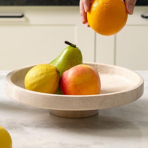 Koville Natural Italian Travertine Fruit Bowl for Kitchen Counter – 10" Decorative Stone Serving Decorative Bowl for Vegetables, Foods and Home Decor Centerpiece by Koville
