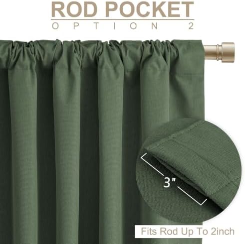 Linen Textured Total Blackout Curtains for Bedroom 90 Inches Long, Loden - Image 4