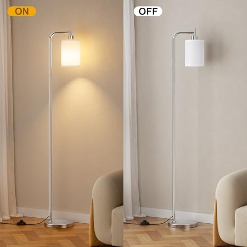 Ziisee 64" Floor Lamp for Living Room with Remote Control, White Shade with Brushed Nickel Pole, Dimmable Tall Lamps for Bedroom Office Corner, 9W LED Bulb Included - Image 6