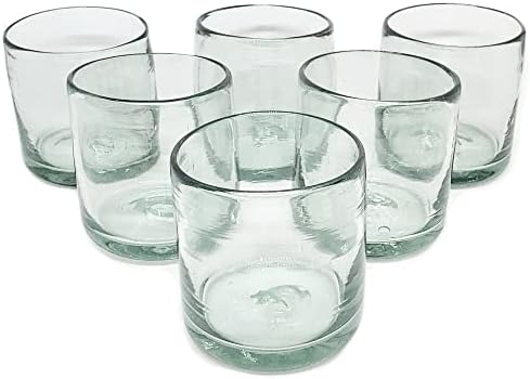 Clear Blown 8 oz DOF Rocks Glasses (set of 6) - Hand Blown Mexican Glassware Recycled Glass Drinking Glasses for Water, Juice, Margarita, Cocktails & Whiskey, Toxin Free by MexHandcraft