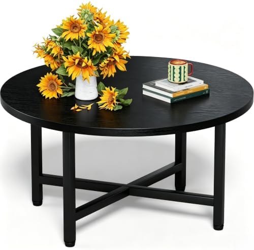 Coffee Table, 23.6" Small Coffee Tables, Black Round Coffee Table by FURMORENE