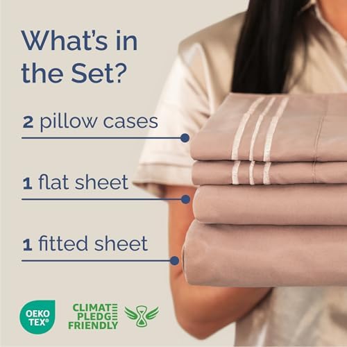 Queen Size 4 Piece Sheet Set - Comfy Breathable & Cooling Sheets - Mauve - Image 2