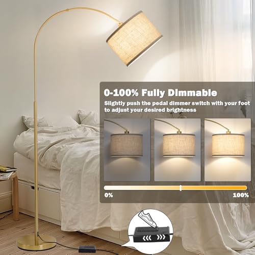 Gold Arc Floor Lamp with Dimmer, Dimmable Floor Lamp with Adjustable Head - Image 3