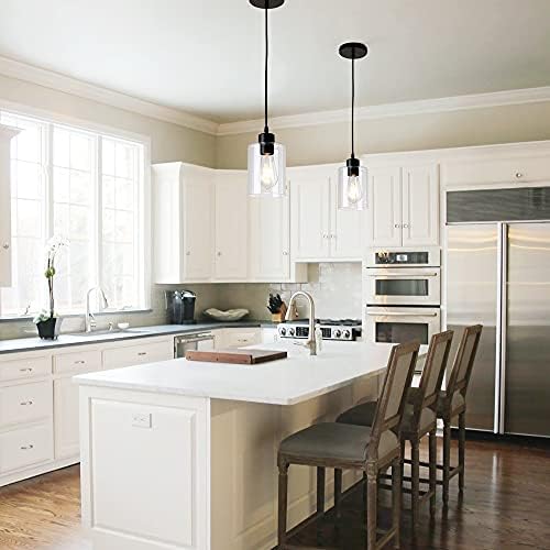 Modern Black Farmhouse Clear Glass Cylinder Pendant Light Fixture,Mini Pendant Lighting for Kitchen Island Decor - 4.75 Inch Shade, 2-58 Inch Cord (Black 3 Pack) - Image 6