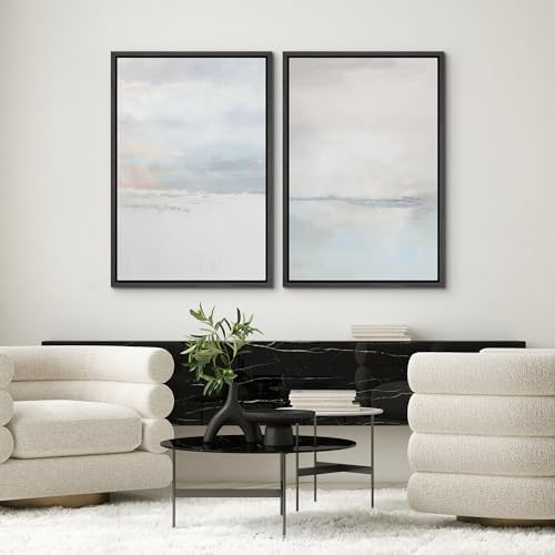 SIGNWIN Framed Canvas Print Wall Art Set Pastel Gray Watercolor Landscape Abstract Shapes Illustrations Minimal Decorative Boho Nordic Relax/Zen for Living Room, Bedroom, Office - 16"" x24 x2 Black - Image 2
