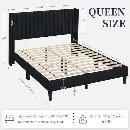 Yaheetech Queen Bed Frame with Headboard, Black Channel-Tufted Platform - Image 2