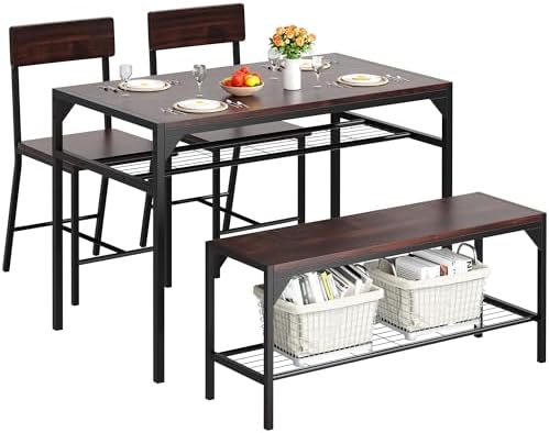 Shintenchi Dining Table Set for 4 with Bench and Chairs, Dark Walnut by Shintenchi%7CFurnitureMadeforRealLife