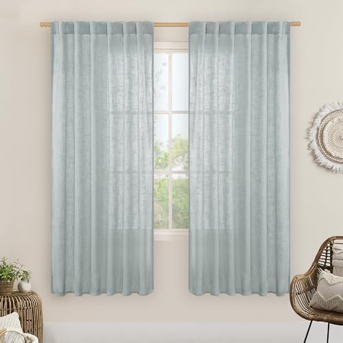 LAMIT Light Filtering Linen Curtains 68 inches Long for Bedroom, 2 Panels by LAMIT