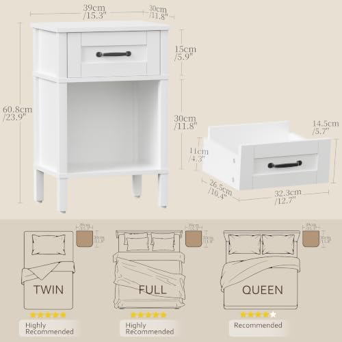 White Farmhouse Nightstand with Drawer, Small Wooden Bedside Table, White Marden End Table, Bedroom Side Table with Storage, Wooden Night Stand LET512WW - Image 2