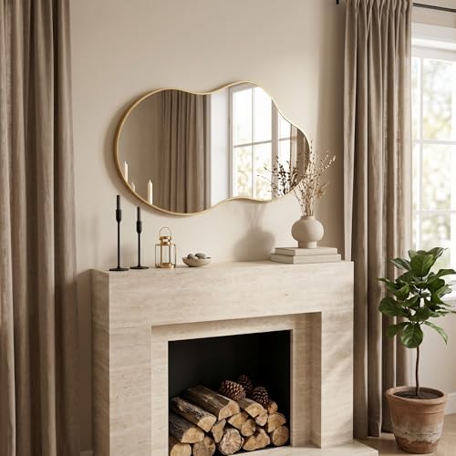 Irregular Asymmetrical Wall Mirror 26x48" with Modern Aluminum Alloy Frame - Image 5