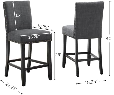 Biony Gray Fabric Counter Height Stools with Nailhead Trim, Set of 2 - Image 3